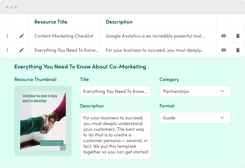 screenshot of the manage resource library interface