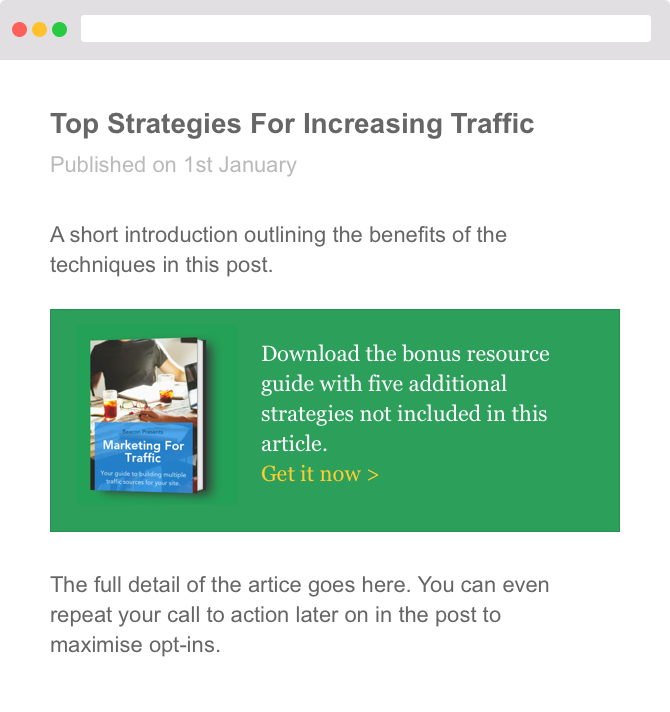 Screenshot of call to action with 3D book image
