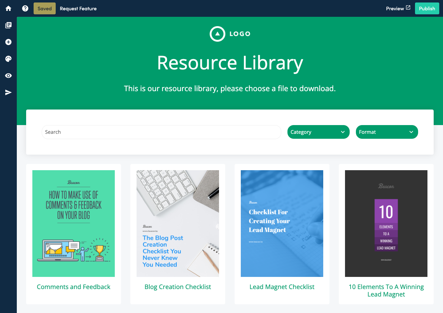 Screenshot showing a preview of the resource library with 6 resources