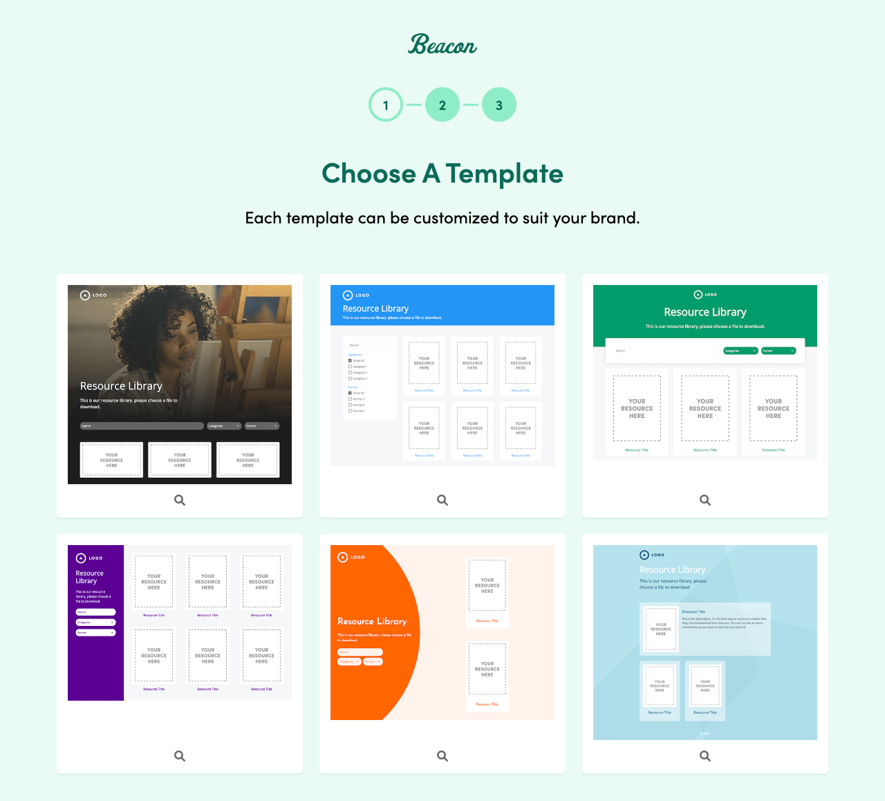 Choose from a range of pre-designed templates for your resource library