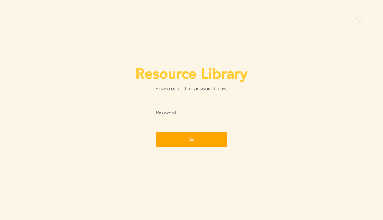 Login screen for a password protected resource library
