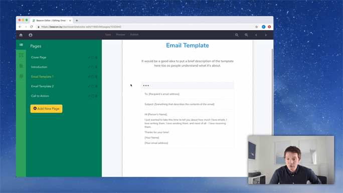 Email template page within the lead magnet