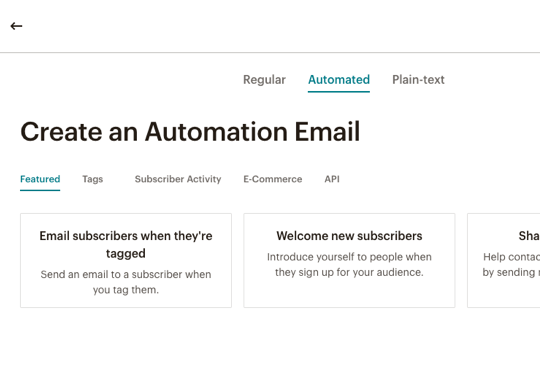 screenshot of the automation workflows in mailchimp