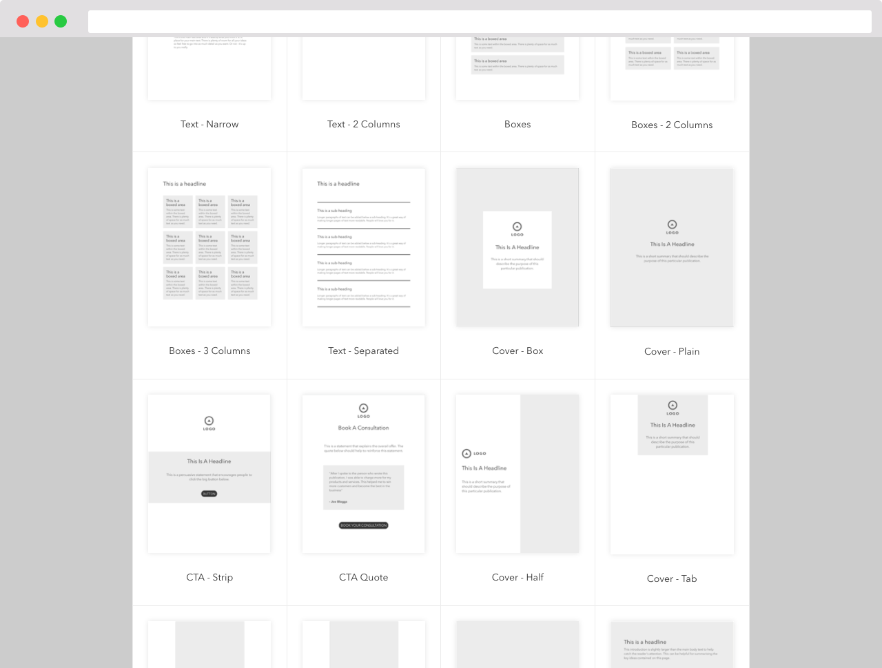 Screenshot of template chooser