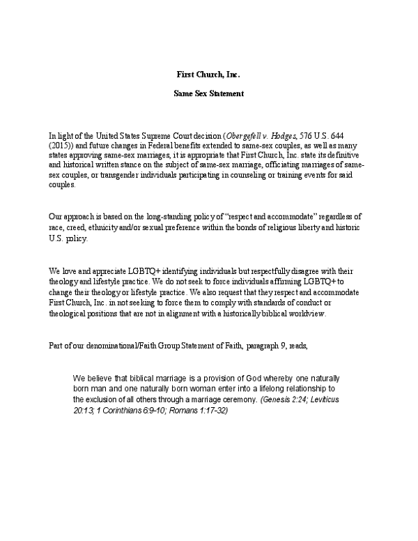 Same Sex Statement