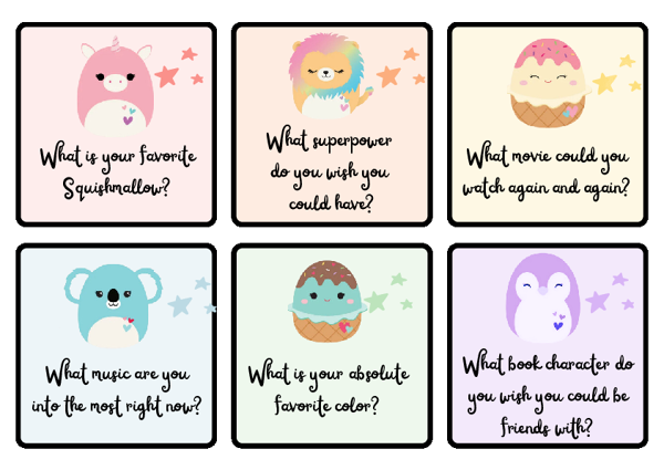 Squishmallow Ice Breaker Cards