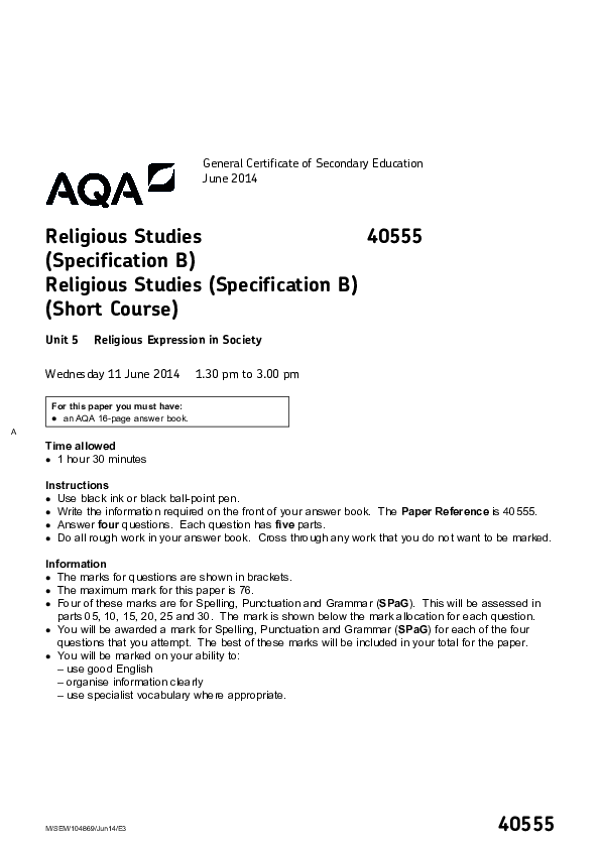 GCSE Religious Studies, Spec B Religious Expression in Society - 2014.pdf