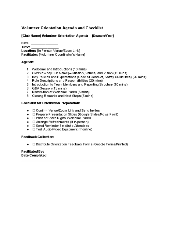 Volunteer Orientation Agenda and Checklist.docx