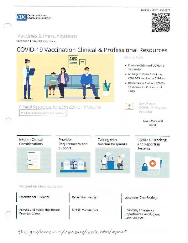 CDC: COVID-19 Vaccination Clinical & Professional Resources