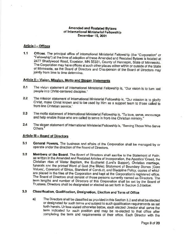 IMF Bylaws (for filing for an exemption from self-employment taxes)