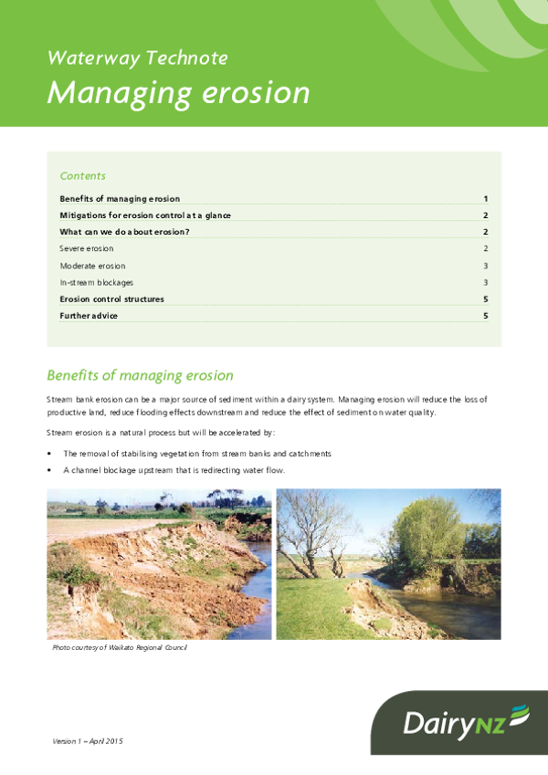 Waterway Technote - Managing Erosion - Dairy NZ