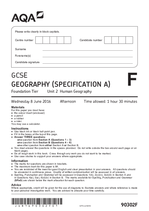 GCSE Geography, Spec A, Foundation Tier - 2016.pdf