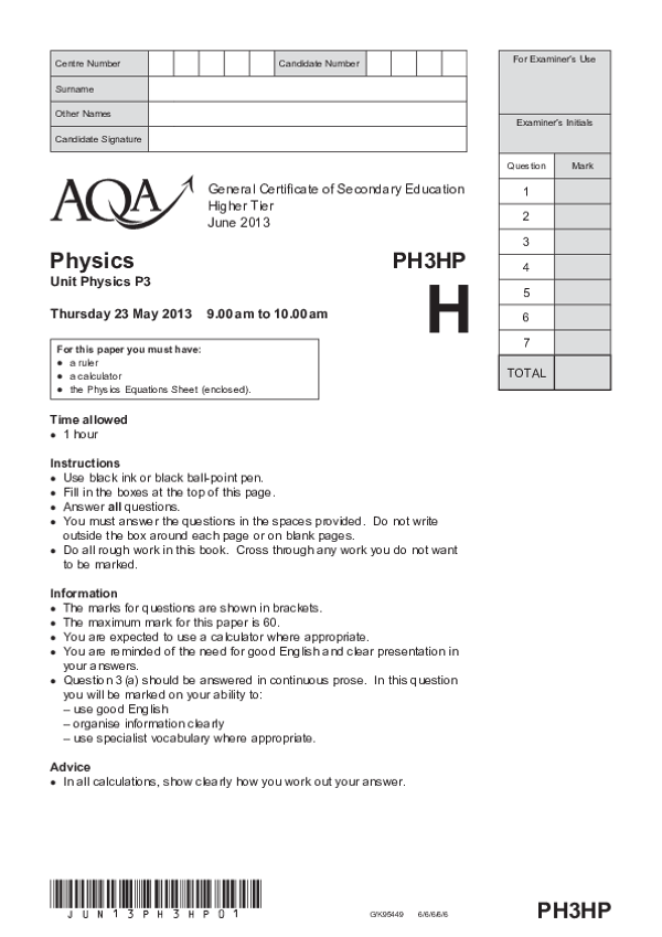 GCSE Physics, Higher Tier, Unit P3 - 2013.pdf