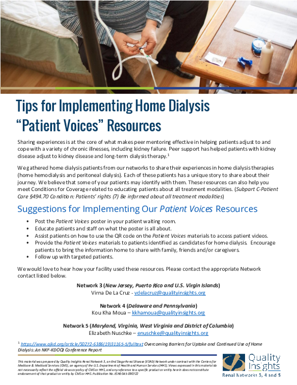 Tips for Implementing Home Dialysis Patient Voice Resources