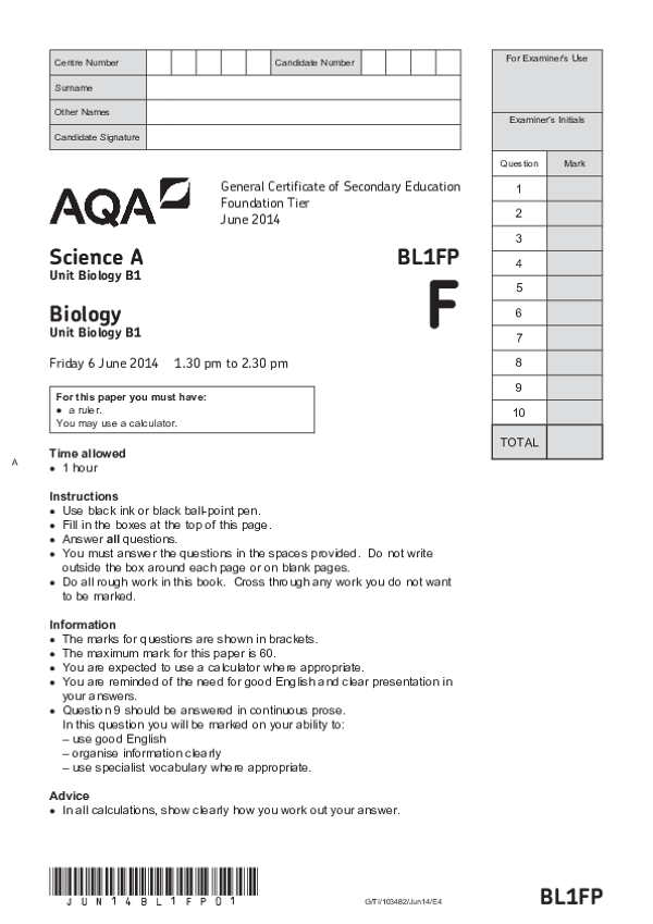 GCSE Science A, Unit Biology B1, Foundation Tier - June 2014.pdf