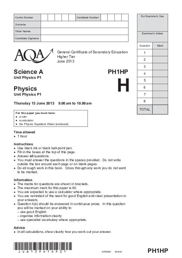 GCSE Science Physics, Higher Tier, Unit P1 - 2013.pdf