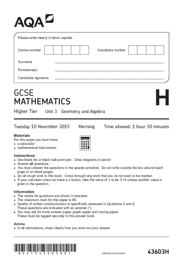 GCSE Mathematics, Higher Tier, Unit 3 - Nov 2015.pdf