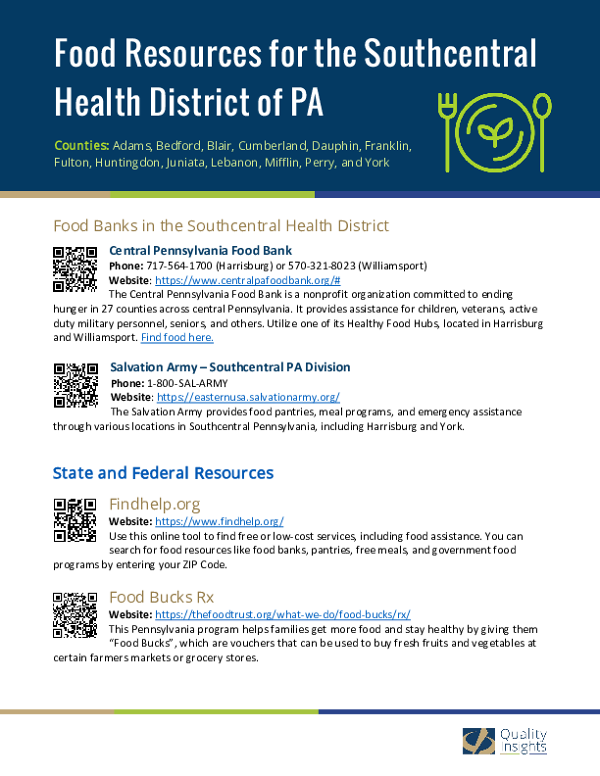 Food Resources for Southcentral Health District