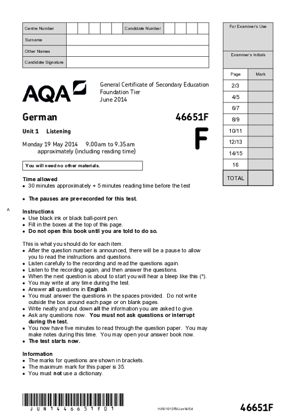 GCSE German, Foundation Tier, Unit 1 Listening - 2014.pdf