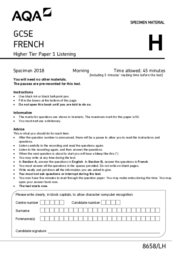 GCSE French, Higher Tier, Paper 1 Listening - 2018.pdf
