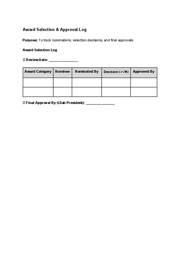 Award Selection & Approval Log