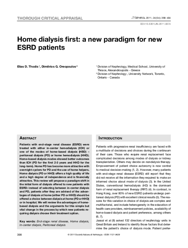 Home Dialysis First: A New Paradigm for New ESRD Patients