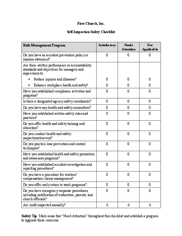 Self-Inspection Safety Checklist (Church Mutual)