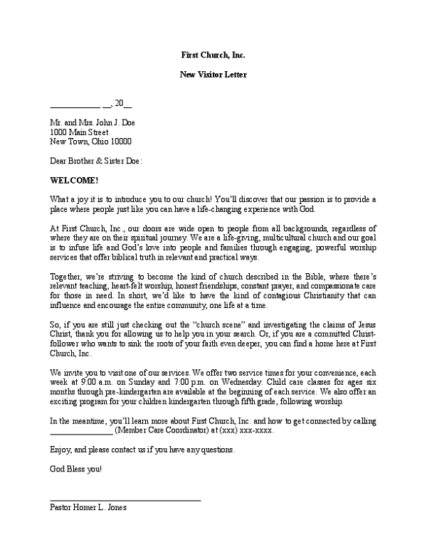 New Visitor Letter