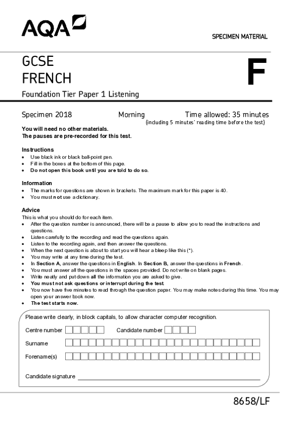 GCSE French, Foundation Tier, Paper 1 Listening - 2018.pdf