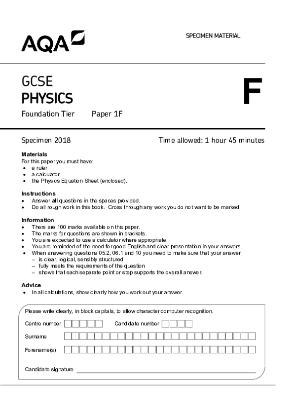 GCSE Physics, Foundation Tier, Paper 1F - 2018.pdf