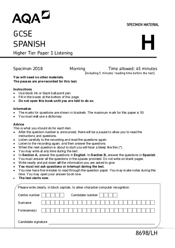 GCSE Spanish, Higher Tier, Paper 1 Listening - 2018.pdf