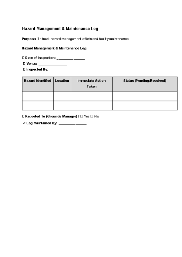 Hazard Management & Maintenance Log.docx