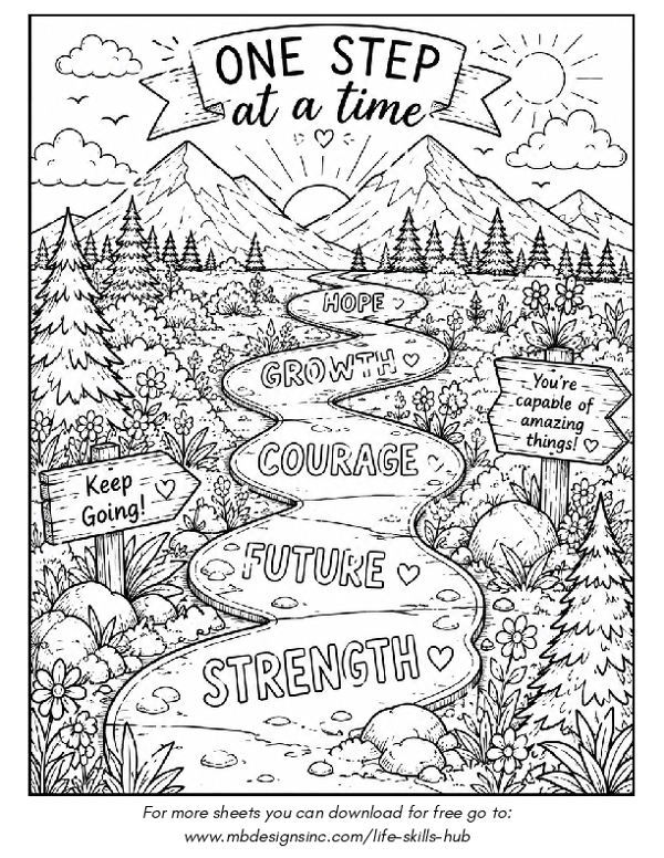 Colouring Sheet - One Step at a Time