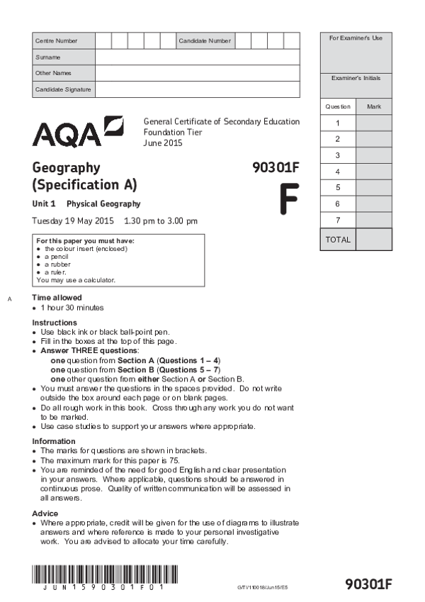 GCSE Geography, Spec A, Foundation Tier, Physical Geography - 2015.pdf