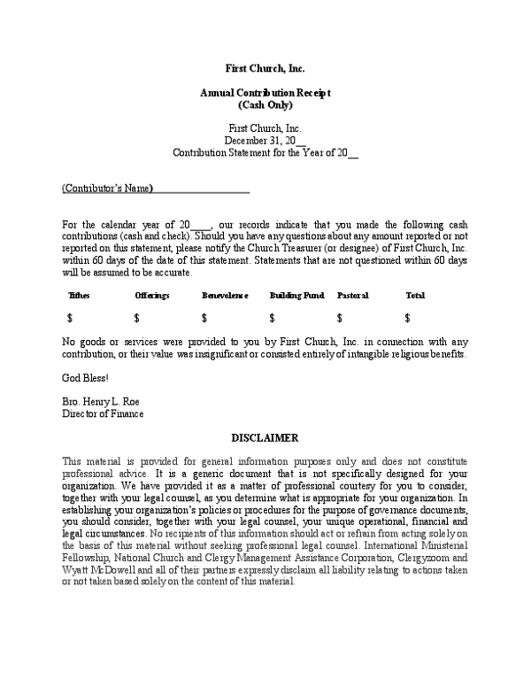 Annual Contribution Receipt