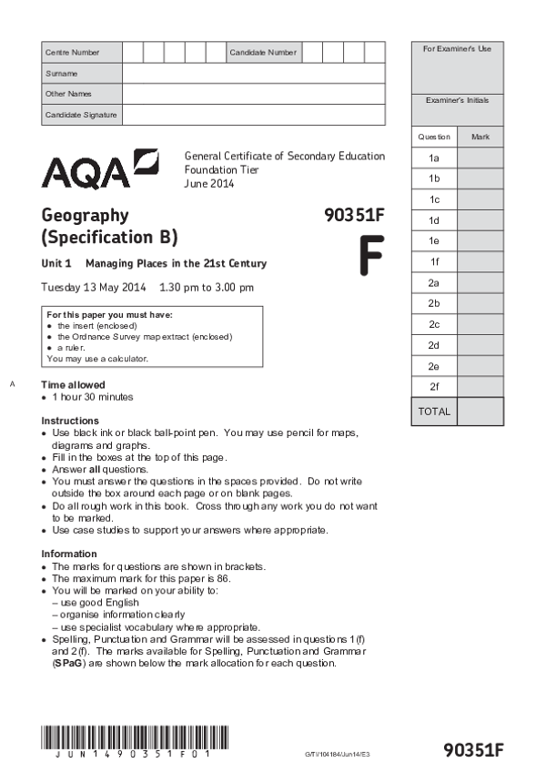GCSE Geography, Spec B, Foundation Tier, Managing Places - 2014.pdf