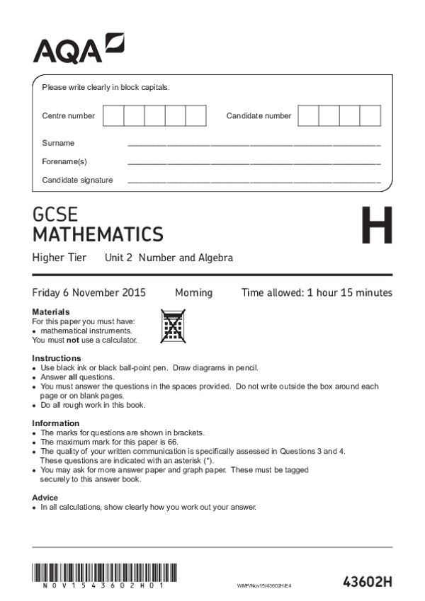 GCSE Mathematics, Higher Tier, Unit 2 - Nov 2015.pdf