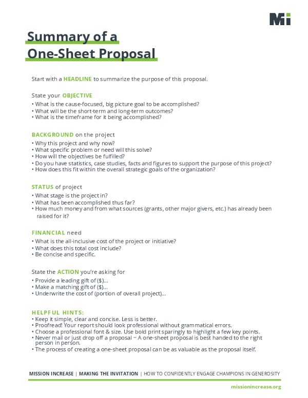 Summary of a One Sheet Proposal