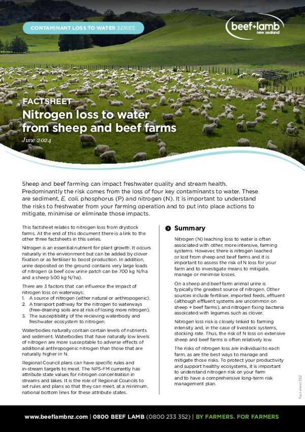 Nitrogen loss to water from sheep and beef farms - Beef + Lamb