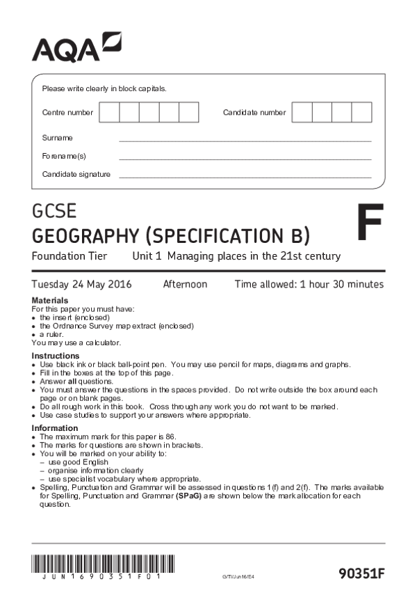 GCSE Geography, Spec B, Foundation Tier, Managing Places - 2016.pdf