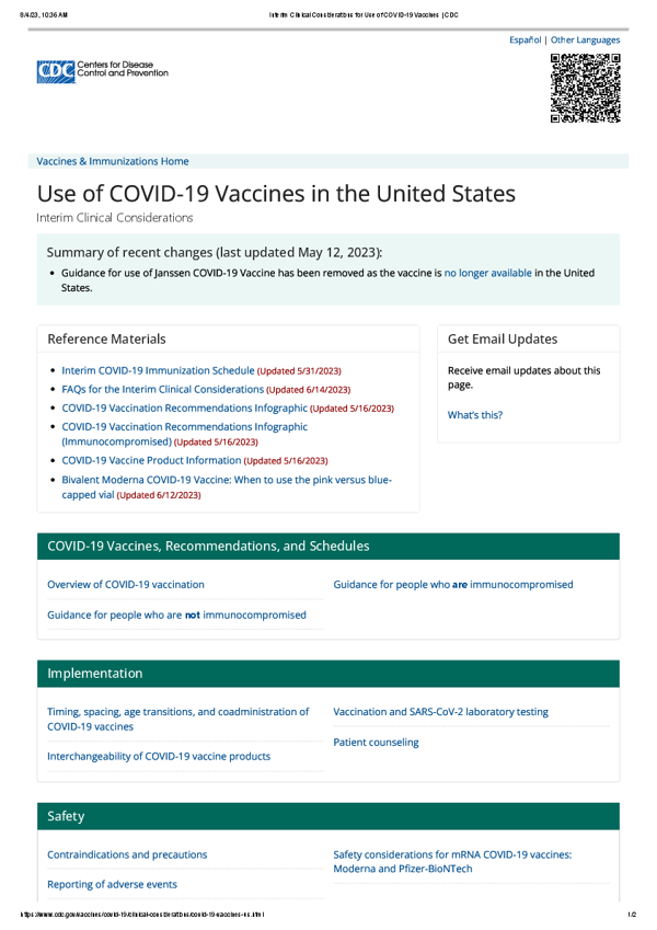 Use of COVID-19 Vaccine in the United States
