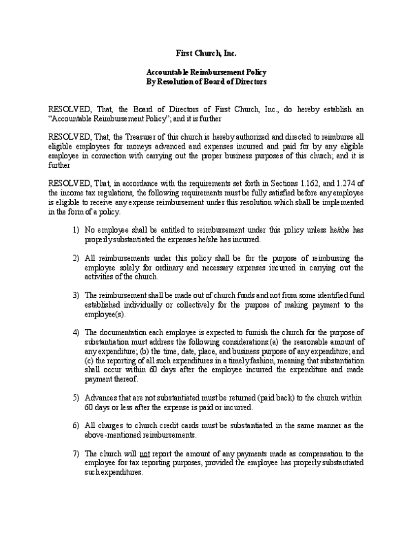 Accountable Reimbursement Policy