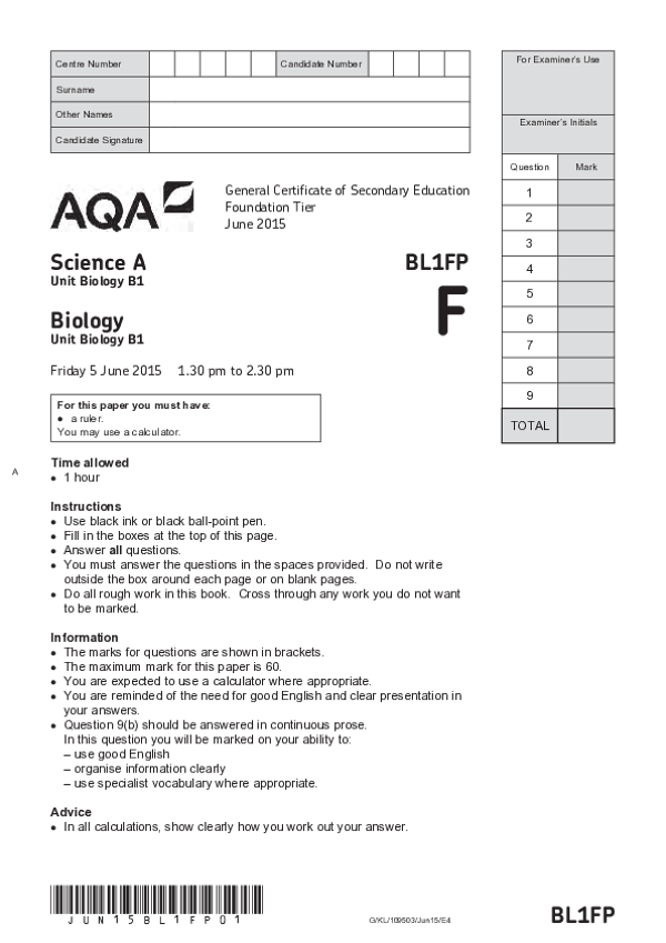 GCSE Science A, Unit Biology B1, Foundation Tier, Paper B1 - 2015.pdf