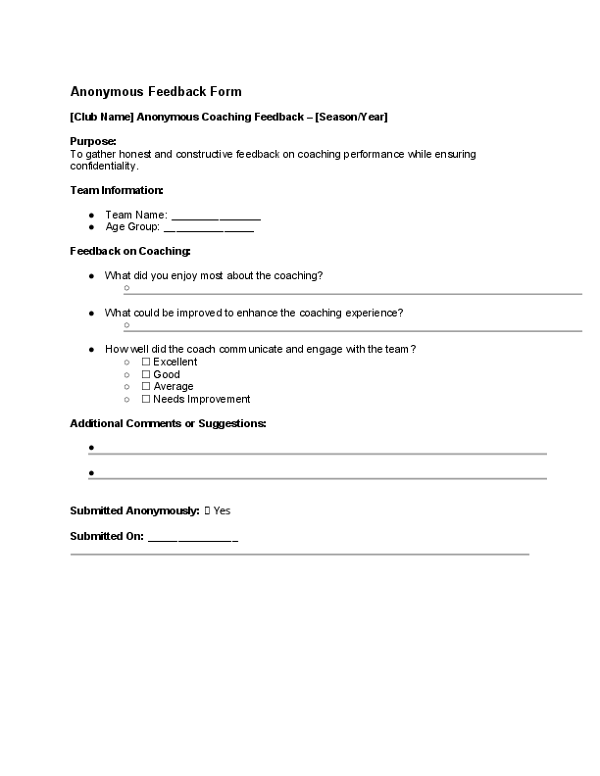 Anonymous Feedback Form