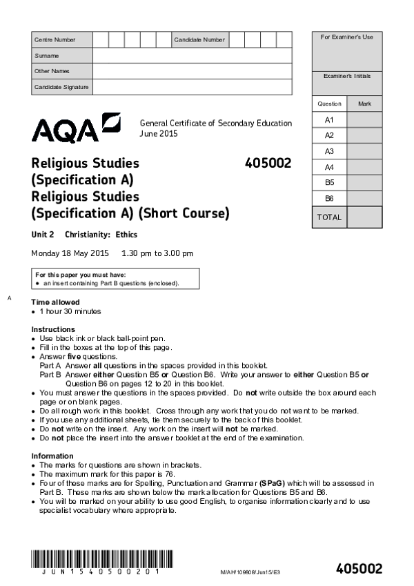 GCSE Religious Studies, Christianity Ethics - 2015.pdf
