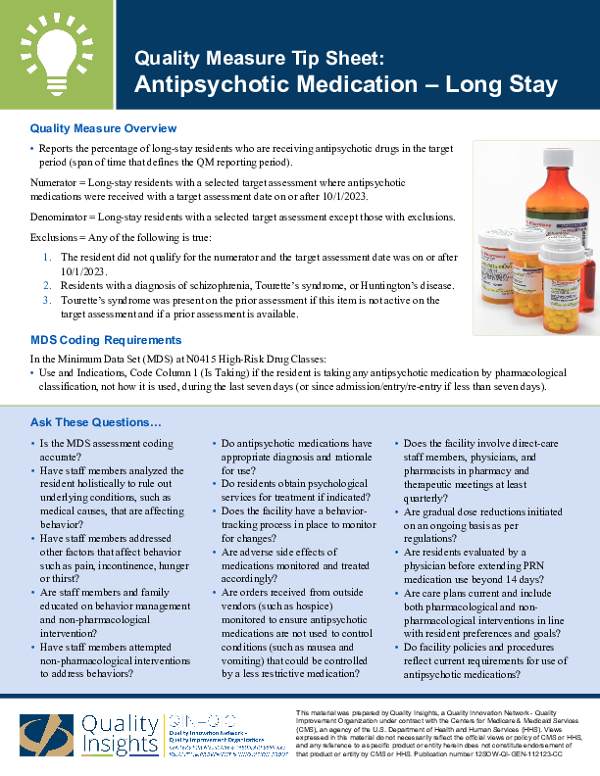 Quality Measure Tip Sheet: Antipsychotic Medication – Long Stay