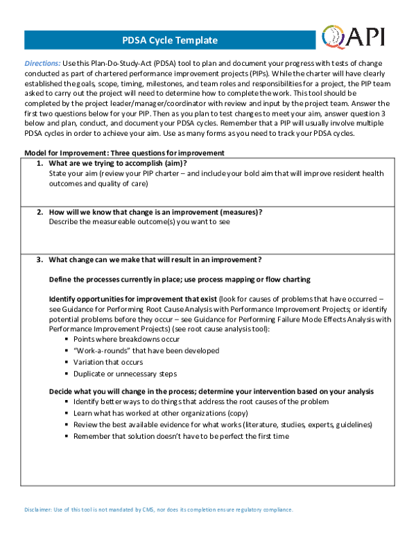 QAPI: PDSA Cycle Template