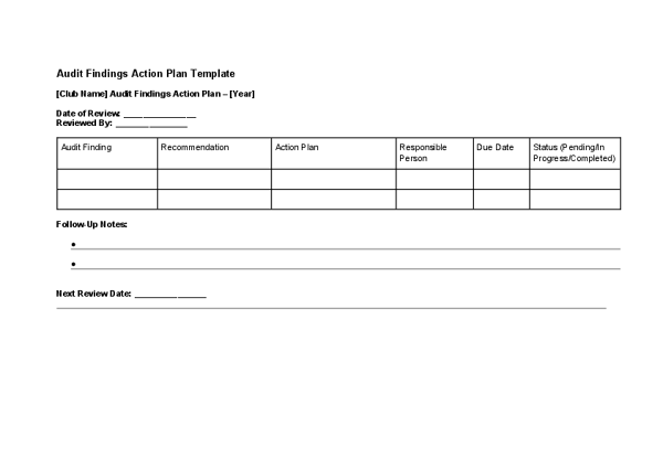 Audit Findings Action Plan Template