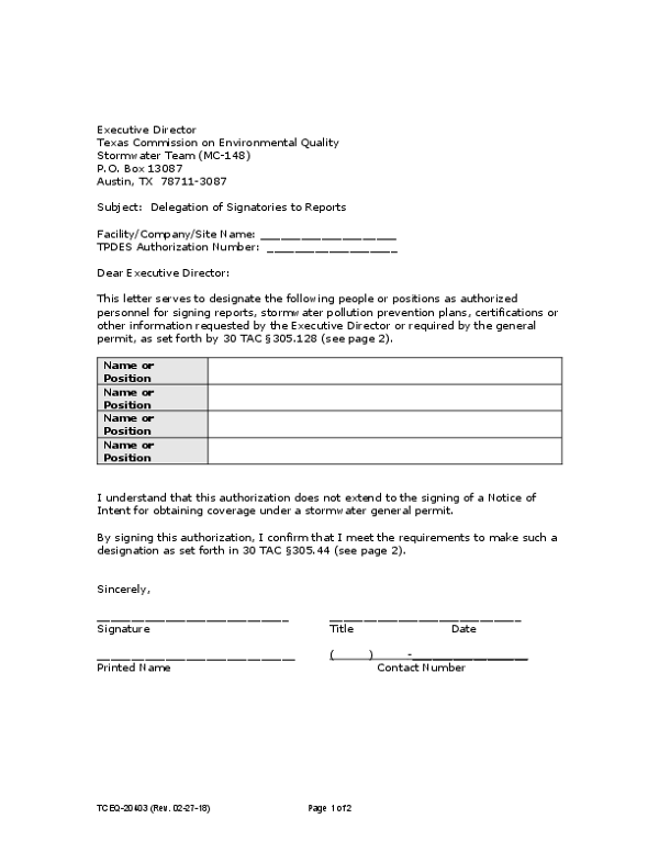 Signatory Authority & Delegation Guide for the Texas MSGP & Construction