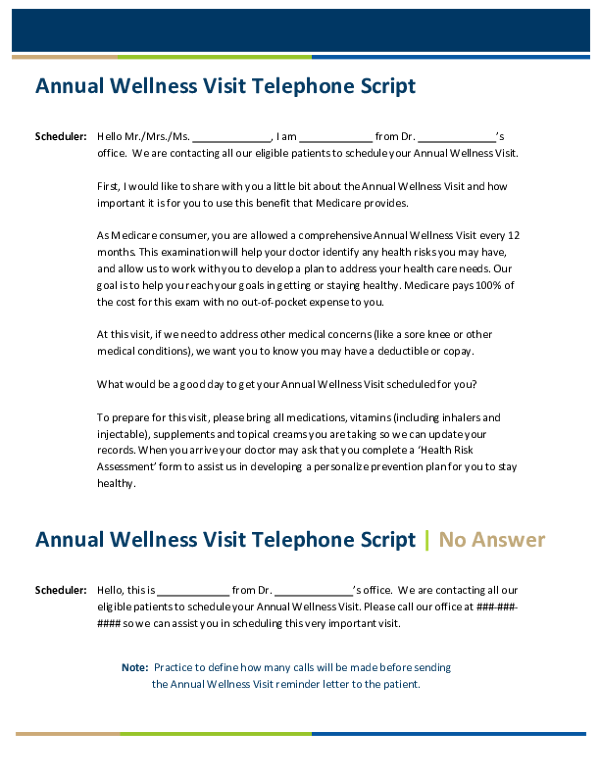 Annual Wellness Visit Phone Script Template